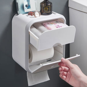 Bathroom Wall-Mounted Waterproof Tissue Box Toilet Paper Holder No Drilling Required Paper Towel Storage Rack Nordic Style