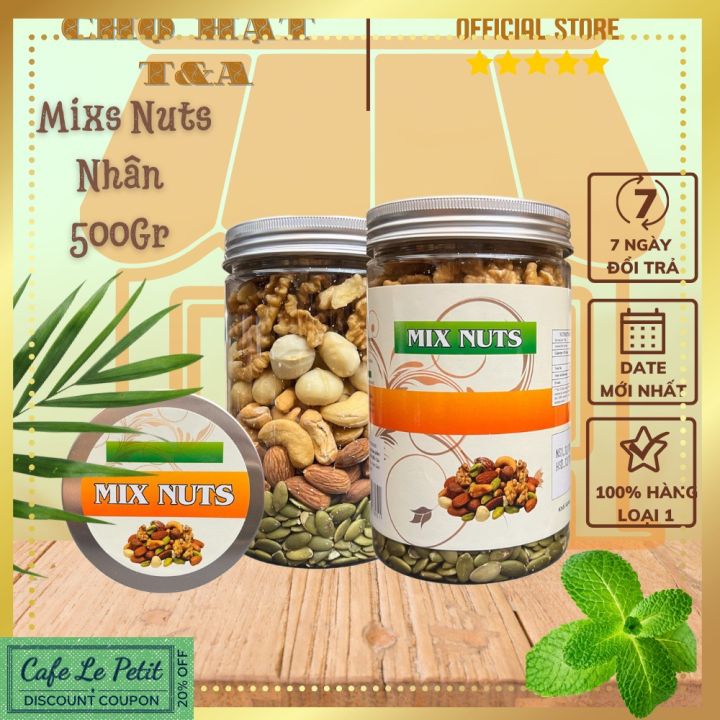 (Granola) Hạt Dinh Dưỡng - Mix Nuts Nhân 500Gr cao cấp 5 loại 1 hạt óc chó hạt điều hạt bí xanh hạnh nhân ruột macca  chế độ ăn thô - CHỢ HẠT T&A
