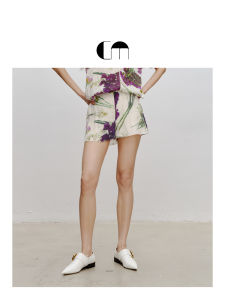 Autumn Womens High Waist A-Line Printed Shorts