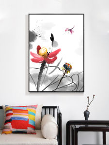 Xin Zhong Style Decorative Painting Lotus Ink New Chinese Landscape Office Living Room Sofa Background Wall Art Modern Decor