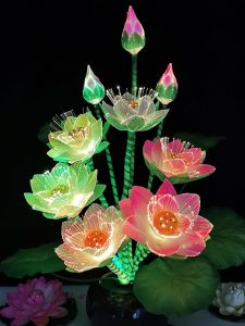 Electric Lotus Flower Lamp Buddha Lamp Simulation Fiber Optic Potted Plant Decoration Colorful Display Stand Home Decor