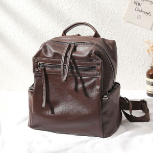 Genuine Leather Double Shoulder Bag Womens Large Capacity Backpack Commuting School Bag Top Layer Cowhide Business Bag