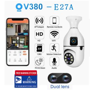 Dual Lens CCTV IP Security Camera V380 PRO Cctv Camera For House 4K 8MP WiFi 360 ° Wireless Connect Phone Outdoor Waterproof WiFi CCTV Color Night Vision Spot Light + Infra-Red Alarm warning CCTV Security Cameras