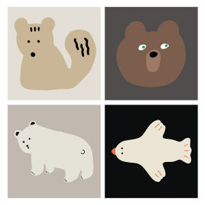 Nordic Simple Cartoon Childrens Room Abstract Animal Fox Bear Flying Bird Decorative Painting Stickers Painting Core Self-Adhesive Poster