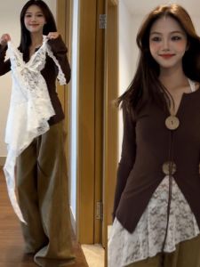 เสื้อชั้นในลูกไม้แขนยาวสไตล์เกาหลี ทรงเข้ารูป ทรงเข้ารูป คอวี แขนกุด สำหรับผู้หญิงไซส์ใหญ่ เสื้อชั้นในลายดอกไม้