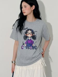 Basic House | Gray Printed Round-neck Short-sleeve Youthful T-shirt Summer New Arrival