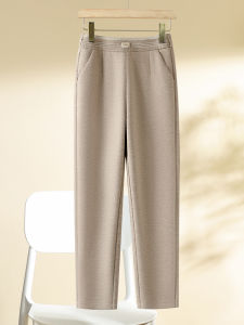 กางเกงขายาวทรงตรงเอวสูงผ้าขนสัตว์คุณภาพสูงสำหรับผู้หญิง ทรงหลวมสบาย ๆ กางเกงขายาวทรงตรงสไตล์ฮาราจูกุ