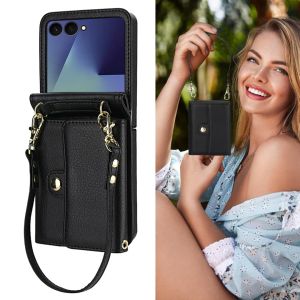 Wallet Case for Samsung Galaxy Z Flip 7 Case with Crossbody Wrist Strap Lanyard Big Storage Credit Card Holder Slot Bag RFID Blocking leather case for Galaxy Z Flip 6 CaseZ Flip 5 caseZ Flip 4 Case