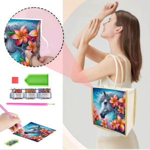 other | 1 Piece of Diamond Painted Shopping bag horse Pattern Canvas Material Interchangeable Pattern Travel Storage of Various item