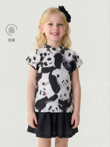 Marc&Janie | Natural Linen New Chinese Style Panda Decorated Girl Shirt