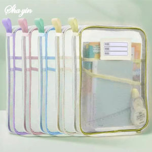 A4 Stationery Storage Bag Double-layer Mesh Zipper Bag Large Capacity Organizer Folders School Office Supplies Stationary Bag