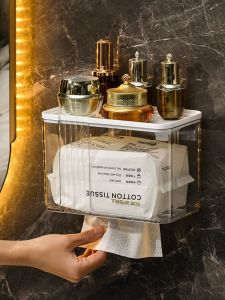 Bathroom Tissue Box Toilet Paper Storage Rack Creative Waterproof No-Drill Toilet Box Home Use Paper Towel Holder Roll Holder