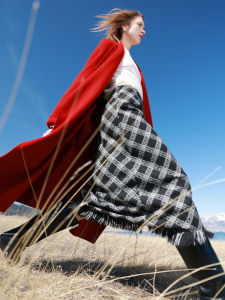 3COLOUR·S | Plaid Fragrant Fringe A-Line Skirt Long Dress