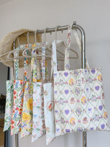 French Style  Sweet Floral Cotton Canvas Bag Large Capacity Single Shoulder Bag for Girls Daily Use Spring Summer Versatile