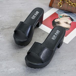 2024 Korean Style Womens Sandals Summer Anti-Slip Open-Toe Thick Heel Waterproof Platform High Heel Chunky Heel Slippers