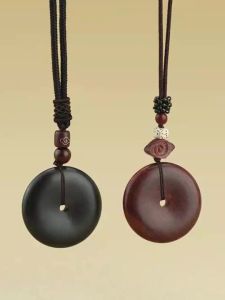 Long Wooden Pendant Necklace for Men And Women Traditional Chinese Style Amulet Buckle Fashionable Versatile Sweater Chain