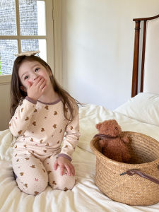 Kids Class A 280G Wool Pull Frame Autumn and Winter Homewear Boys and Girls Boneless Pajamas Suit Baby Long Johns Top & Bottom Set