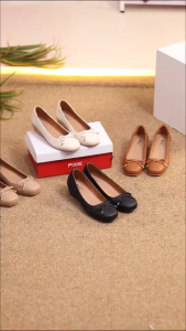 Giày Búp Bê Đế Xuồng 4cm Da Thật Phối Nơ Số 8 H173