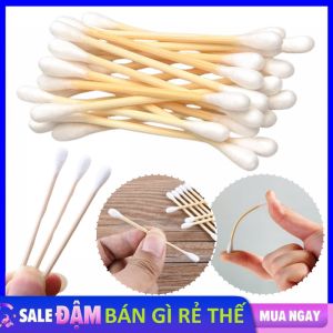Túi 30 Cây Bông Tăm Ngoái Tai Thân Gỗ Khử Trùng 2 Đầu - Tăm Bông Ráy Tai Nặn Mụn Bông Cotton Tự Nhiên / Que Tăm Bông Ngoáy Tai Thân Gỗ Kháng Khuẩn