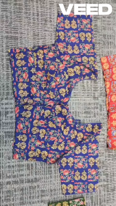 Readymade Printed Cotton Saree Blouse for Women | Short Sleeve with Back Tie-Up | Size 36 | Multiple Color Options | Pack of 1 Pc