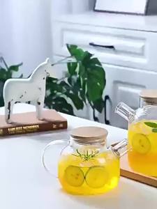 Glass Teapot Heat Resistant 1.8/1L Transparent Borosilicate Cup Wooden Cover Glass Teapot Removable Filter Home Tool VIE LENTE