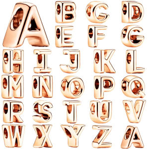 Classic Rose Gold 26 Letter Alphabet A-Z Charm Beads Fit Original Europeans Silver Bracelet Pendant Women DIY Fine Jewelry Gift