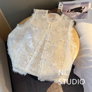 New Chinese Style Lace European Organza Womens Jacket Summer 2024 Lightweight Fashionable round Neck Single Button Closure