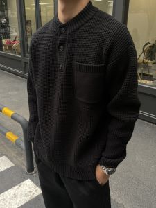 Tay Áo Dài Phong Cách Preppy Cổ Điển Áo Len Dệt Kim Vintage Thoải Mái Sợi Nam Cao Cấp Màu Trơn Cổ Tròn Đồ Len