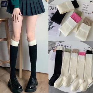 ยาว เท้า บล็อก ผ้าฝ้าย ขายแฟชั่นผู้หญิง ขายความแตก ความสวย สีขาว Japanese sweet knee high cotton white stockings