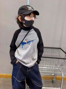 Thickened Fleece Long Sleeve Boys T-Shirt Inner Wear Cartoon Print Childrens Autumn Winter Base Layer Shirt Casual Cotton Top