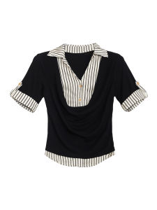 KBVVR | Black Stripe Faux Two-Piece Short Sleeve Polo Shirt Slim Fit Short Top