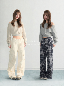 ARCG | Khaki Off-shoulder Tailored Sweatshirt Female Autumn