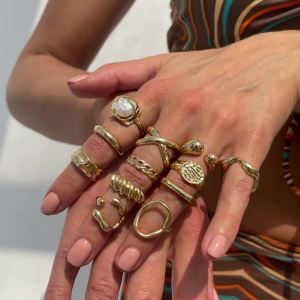 Ingemark | Ingemark 12Pcs/Set Creative Water Drop Wave Open Rings Women Trend 2025 Vintage Geometric Adjustable Finger Ring Daily Jewelry
