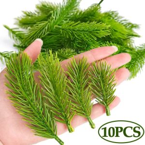 10Pcs Artificial Pine Needles Branches Christmas Tree Green Leaves Fake Pine Stems DIY Xmas Tree Wreath Garland Home Party Decoration