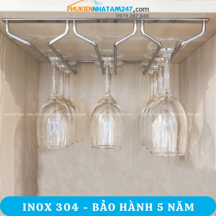 Kệ treo ly rượu vang quầy bar Inox 304 PHÁT ĐẠT, giá treo ly rượu vang gắn tường để chai rượu (SP137)