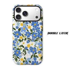 BILIBILI | Blue Yellow Wild Floral Print Phone Case for iPhone 18 17 16 15 14 13 12 11 Air Pro Max Plus Double-layer Cover