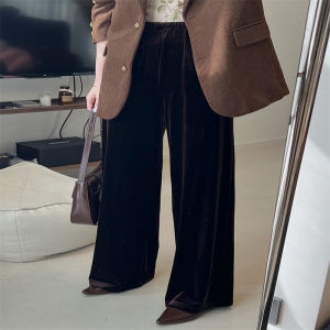 Gold Velvet Wide Leg Pants Womens Early Autumn New High-End Drapey Straight Loose Slimming Floor-Length Casual Trousers