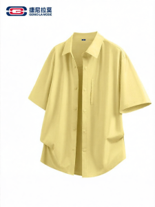 Genio Lamode | Yellow Ice Silk Short Sleeve Mens Shirt