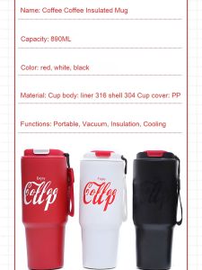 Coca-Cola Coffee Mug Large-Capacity Insulated Cup Water Cup 2024 New Outdoor Sports Water Bottle With The Cup