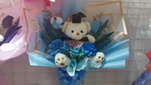 Graduation Gift Bear Bouquet – Real Dried Flowers – Cute Plush Bear – Perfect Graduation Present