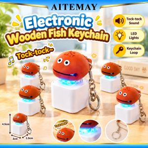 Aitemay afunny Tock Tock gỗ cá Dây chìa khóa USB C có thể sạc lại căng thẳng sốt ruột giải tỏa đồ chơi với đèn LED túi dễ thương Mặt dây chuyền trang trí để bàn Quà Tặng mới lạ