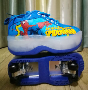 Big Sale Four-Wheel Shrink Wheel Flying Shoes Deformation Heelys Men and Women Kids Adult Straight Row Skate Shoes Double Row Slip