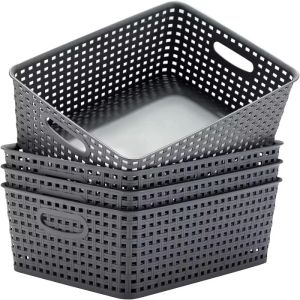 A Top Quality 1Pcs Hollowed out Side Woven Plastic Storage Box Simple Organizer Basket for Home Kitchen Sundry Goods