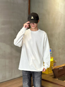 Heavyweight White Long Sleeve Mens T-Shirt Pure Cotton Well-Combed Retro American Style Base Shirt Inner Wear Bottoming Top