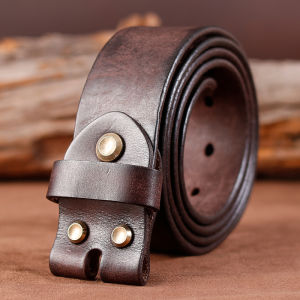 Genuine Pure Cowhide Mens Belt Button Buckle No Head Leather Belt Casual Style Waist Belt for Men Smooth Surface Belt