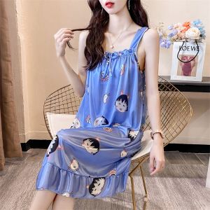 Đồ Ngủ Lụa Băng Mùa Hè Cho Nữ Đồ Ngủ Ren Gợi Cảm Mỏng Bằng Vải Lụa Băng Dài Vừa Phải Mặc Nhà Đồ Ngủ Nữ