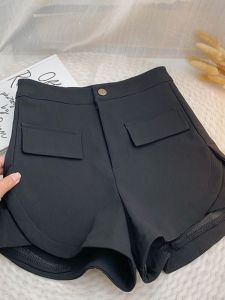 High Waist Black Asymmetric Casual Pants Womens Summer 2025 New Design Fashion Slimming Wide Leg Pants Korean Style