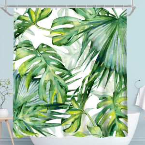 Thickened Bathroom Shower Curtain Nordic Green Leaf Waterproof Mildewproof No Punching Quick Dry Dirt Resistant Wet And Dry Separation Machine Washable