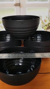 PROMO 12 PCS MANGKUK RAMEN HITAM POLOS MODEL ULIR BAHAN PLASTIK ANTI PECAH TAHAN PANAS