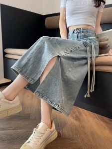 กระโปรงยีนส์ทรงเอเอวสูง ทรงสลิมฟิต ทรงเอ ทรงยาวปานกลาง สำหรับผู้หญิง ฤดูร้อน 2025 กระโปรงทรงเอทรงเอ